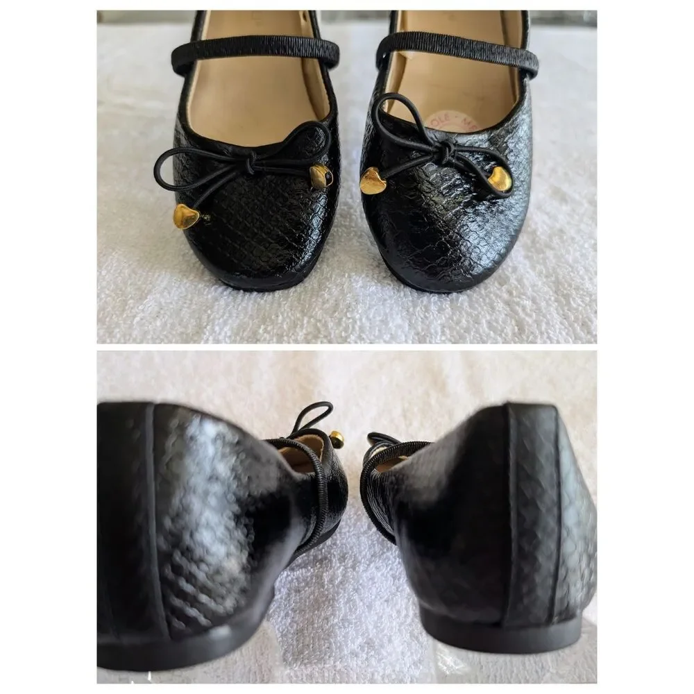 Capelli New York Girls Size 11 Ballet Flats Mary Jane Bow Gold Hearts